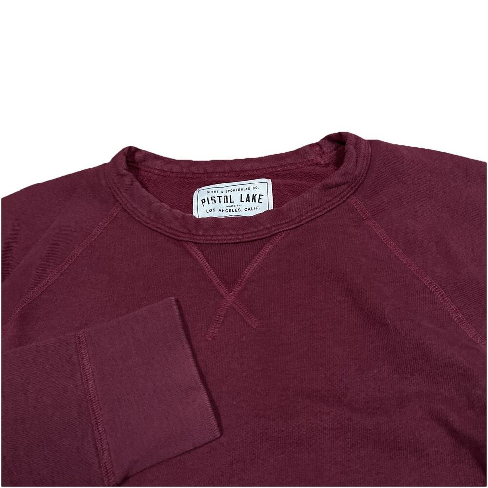 Pistol Lake Sweatshirt Mens Medium Maroon Raglan USA Made 100% Cotton Crewneck